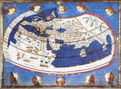 The natural integration between map and art is reflected in Ptolemai's world map from the 3th century.