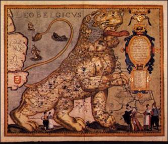 A map of the Low Lands as a lion  16th century