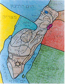 Early drawing of the holy land map as a human shape