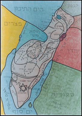 The Holy Land Map as a graphic illustration of a human portrait, without many colors and textures